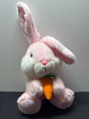 DanDee Pink Plush Bunny With Floral Accents & Carrot - Soft Easter Toy 12" Tall